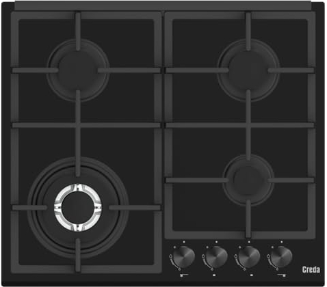 Creda C60GFCWG 60cm Gas On Glass Hob With Cast Iron Pan Supports - Black