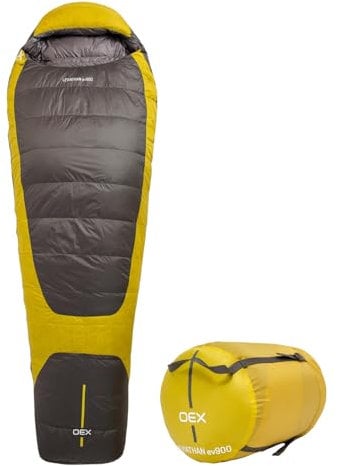OEX Leviathan EV 900 Down Sleeping Bag for Adults, Teens, 1 Person, 4+ Season, Lightweight, Mummy, Cold Weather, Indoor & Outdoor Use, Camping, Hiking, Backpacking, Travelling, Compression Bag, Grey