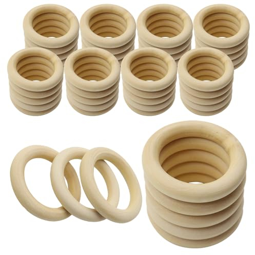 48 Stück Holzringe zum Basteln 5CM Gardinenringe Holz Makramee Ringe Holzringe Natürliche Holz Ringe Unvollendete Hölzern Holzringe für DIY Schmuck Armband Makramee Anhänger Hängende Dekoration Ringe