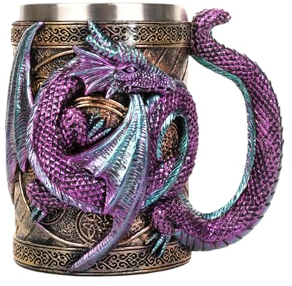 Taza de cerveza de estilo vintage, taza de dragón medieval 3D, tazas de dragón elegantes, taza creativa para beber, jarra de cerveza de dragón gótico, taza de doble pared con patrón de dragón, taza de
