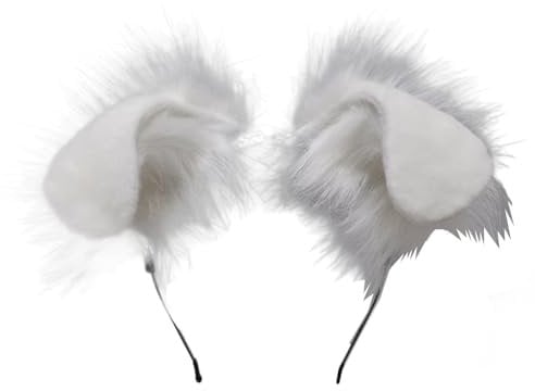 TTYAO REII Fluffy Dog Ears Headband Faux Fur Animal Ears Headpieces Cosplay Costume Hair Accessories for Adults (White)