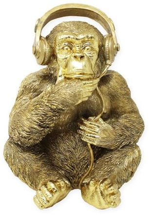 Gifts Direct 2 U Affe mit Kopfhörern – Goldene Tierstatue aus Kunstharz für Heimdekoration – bezaubernde Gorilla-Figur, perfekte stilvolle Dekoration