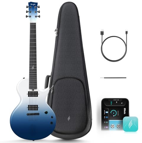 Enya Chitarra Elettrica Nova Go Sonic Guitarra Elettricain Fibra di Carbonio con Altoparlante Wireless da 10 W, Preimpostazioni Integrate, Cavo di Ricarica, Chiave di Regolazione, Blu Oceano