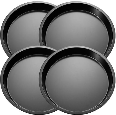 AIWMQYYF Set di 4 Teglie 20cm per Pizza in Acciaio al Carbonio, Teglia per Pizza Rotonda, Adatta per Barbecue e Forno