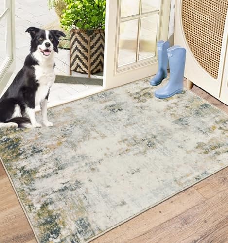 Capslpad Dirt Trapper Door Mat 60x90cm, Non-Slip Door Mat Indoor, Machine Washable Entrance Rug, Modern Abstract Soft Inside Floor Mat for Entryway, Front Back Door, Muddy Wet Shoes and Paws, Beige