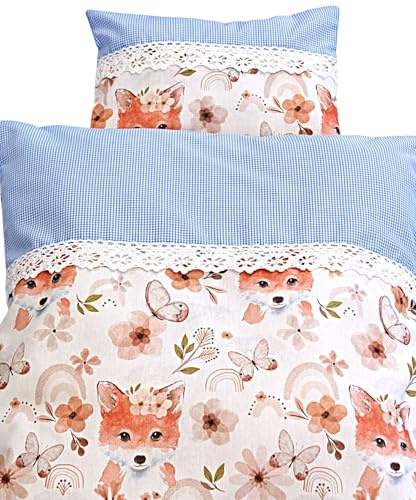 Generisch Bettwäsche für Puppenwagen, Puppenbettwäsche, Puppenbett 2teiliges Set, Baumwolle, Fuchsmädchen im Boho - Design