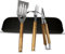 Weidenblatt Premium Grillbesteck Set aus Akazienholz und Edelstahl mit Tasche, Grillset mit Grill Spachtel, Grillzange Set, Grillschaber, Grill Set (Set mit Tasche ohne Gravur, auffällige Maserung)