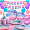 Pastel Rainbow Party Tableware Starry Galaxy Tie Dye Watercolor Birthday Party Paper Plates Cups Napkins Tablecloth Banner Galaxy Pastel Rainbow Birthday Party Decorations Supplies 16 Guests