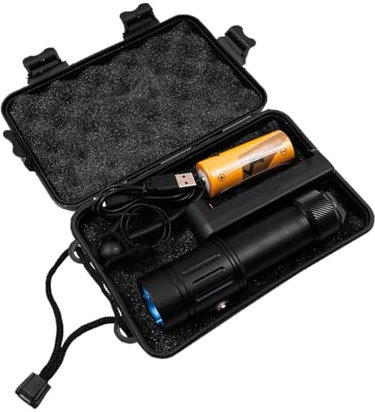 Hsthe Sea Scuba Diving Taschenlampe, Tauch-Taschenlampe mit stufenloser Dimmfunktion, wasserdichtes Unterwasser-Tauchlicht mit wiederaufladbarem Akku und Ladegerät