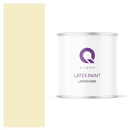 Q-COVER Latexfarbe 2L Blassgelb – matte Wandfarbe & Deckenfarbe für Innen, hohe Deckkraft, scheuerbeständig (Klasse 3), tropfgehemmt, ideal für Wohnzimmer, Küche und Flur