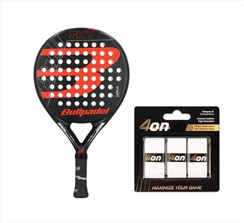 Bullpadel Pala de Pádel Sky Roja, para Hombre y Mujer, con Overgrips Incluidos. Pala de Gran Control y Potencia