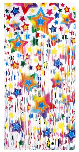 1m*2.5m Door String Curtain Colorful Five-pointed Star Door Curtain Fly Screen Room Divider Blind Tassel Curtain Colorful Fringe Pendant Decorative Curtain for Wedding Party Celebration (White)