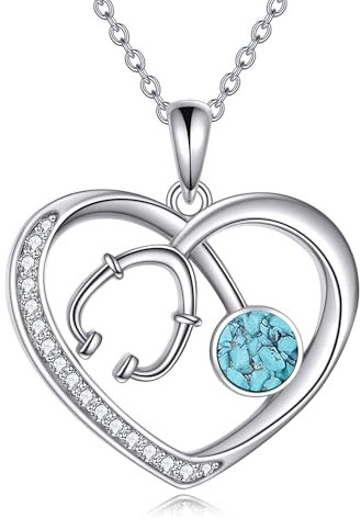 DAYLINLOVE Stethoskop Kette 925er Sterlingsilber Krankenschwester Türkis Herzform Anhänger Halskette Krankenschwester Medizinischer Schmuck Geschenk Damen Mädchen Frauen Mutter Krankenschwester Arzt