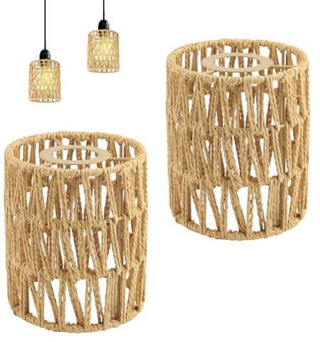 RYAN Lampara Techo Ratan 2 Piezas Pantalla Lampara Ratán Boho Decoración del Hogar para Lámpara de Mesa Lámparas Colgantes Lámpara de Techo para Comedor Salón