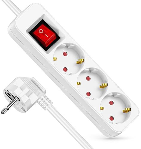 Realmade Steckdosenleiste 3-Fach, Mehrfachsteckdose mit Save Energy-Schalter zum Stromsparen,Kabel 5m, Mehrfachstecker für Home Office, weiß