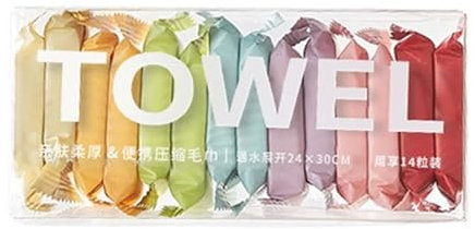 14-Piece Compressed Disposable Towels, Unscented, Thickened Cotton Facial Cleansing Cloths, Travel-Friendly, Portable, Wet and Dry Dual-Use