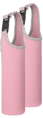 sourcing map 2pcs Neoprene Carrier Water Bottle Sleeve, 15.5-20oz Insulated Water Glass Bottle Carrier Bag Collapsible Drink Bottle Sleeve Cover Holder with Handle, Pink