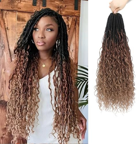 YYQXZG Boho Faux Locs Crochet Hair 16 Inch Pre-looped Braids Goddess Soft Locs Crochet Hair with Curly Ends Easy Install Boho Chic Hair Extensions for Women (8Packs,1B/30/27)