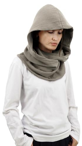DigiTizerArt Mittelalterliche Leinen Baumwolle Cowl Hood Schal Vintage Goth Cape Kostüm Accessoire Multifunktionale Mode Pullover Schal Kapuzenschal Cowl für Männer Frauen (Gray)