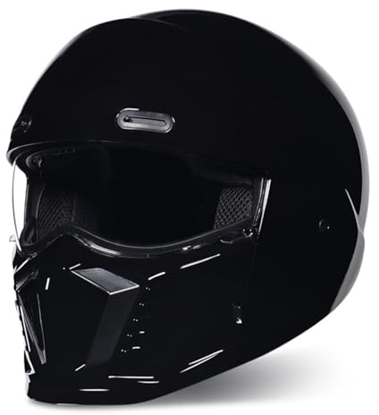 XYLGJYT Motorrad-Helm Retro Modularer Vollvisierhelm mit abnehmbarem Kinnschutz, ECE/DOT-geprüft, versenkbare HD-Gläser, 365-Grad-Kopfschutz,Black A-XXL(61~62cm)