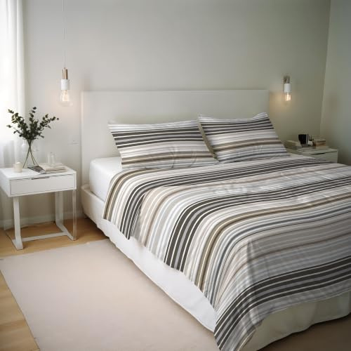 Italian Bed Linen River Cotton Double Duvet Cover Set, Made in Italy – Duvet Cover Set – Duvet Cover 250 x 200 cm with Double Flap and 2 Pillow Cases (Double, Tigers)