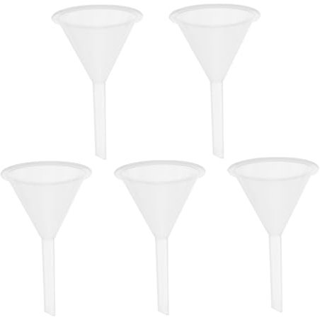 Cabilock 5pcs Plastic Funnels Multipurpose Funnel for Liquids Oil and Additives Clear and White Filter Funnels Easy to Store and Nest for Car Maintenance and Laboratory Use