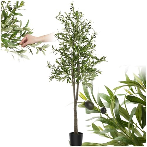 TecTake® Olivo Artificial Grande con Tronco de Árbol, Hojas y Olivas Realistas, Planta Artificial Grande para Decoracion Salon, Plantas Artificiales Grandes, Plantas Decorativas - 180 cm de Alto