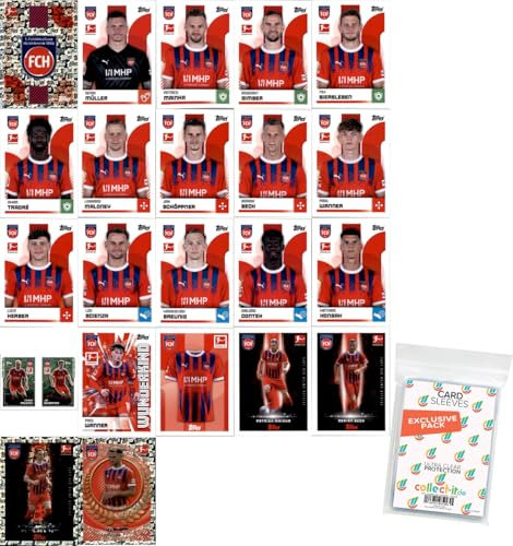 Bundle mit Topps Bundesliga Sammelsticker - 2024/2025 - Mannschaftspaket - 1. FC Heidenheim 1846 + exklusive collect-it Hüllen