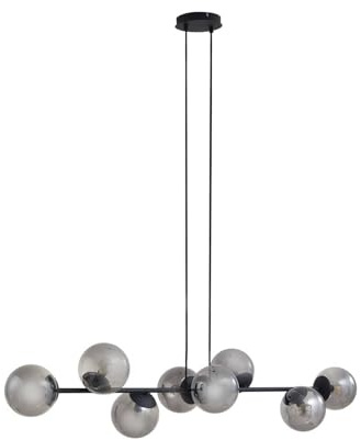 Lindby Pendelleuchte in rauchgrau transparent, schwarz, Hängelampe | Hängeleuchte E14, 8 Flammig, Modern, aus Glas für Wohnzimmer, Esszimmer