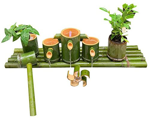 RUHEN Fontaine de Jardin en Bambou, Bassin de Jardin Zen Japonais avec Pompe