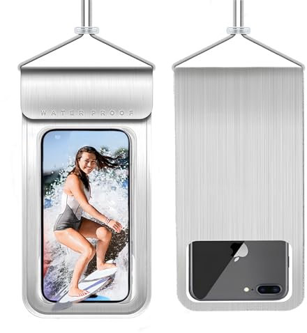 FainFun Sac de Plage, Pochette Etanche, étuis et Coques pour Téléphone Portable, Housse Telephone Smartphone, Natation Surf Voyage Accessoires (Argent, 7.2 in)