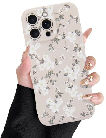 L-FADNUT Magnetisch Handyhülle für iPhone 13 Pro Hülle Kompatibel mit MagSafe, Hochwertiges Flüssig Silikon Schutzhülle Niedliche Blumen Muster Frauen Case für iPhone 13 Pro, Beige