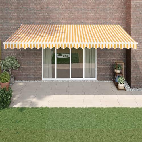 IKAYAA Toldo Motorizado 5 x 3 m, Toldo Eléctrico Retráctil,Toldo Articulado Eléctrico con Mando a Distancia, Toldo Brazo Extensible para Terraza, Jardín, Amarillo y Blanco