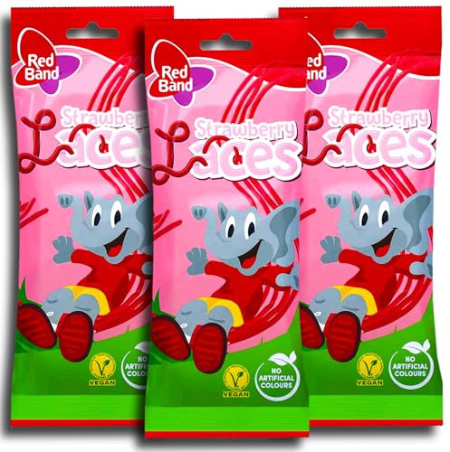 3 er Pack Red Band Strawberry Laces 3 x 100g Fruchtgummi-Schnüre mit Erdbeergeschmack