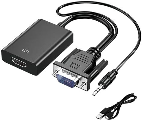 VGA to HDMI Converter 1080P VGA to HDMI Signal Adapter with 3.5mm Audio Jack and Power Cord for TV Stick Computer Desktop Laptop PC Monitor Projector Xbox Plug and Play