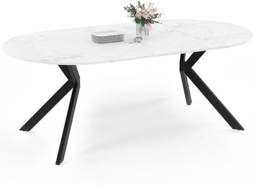 IDMarket - Esstisch, ausziehbar, rund, Alix, 4-10 Personen, Spinnenfuß, Schwarz, Platte mit Marmor-Effekt, Weiß, Alaska, 110-200 cm