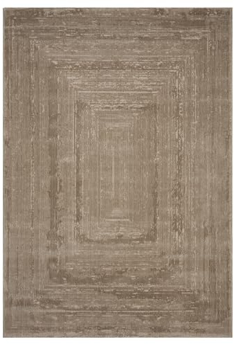 VIMODA Teppich Wohnzimmer Schlafzimmer Modern Hoch&Tief Bordüre Qualitativ 3D Effekt,Farbe:Beige;Maße:80x150 cm