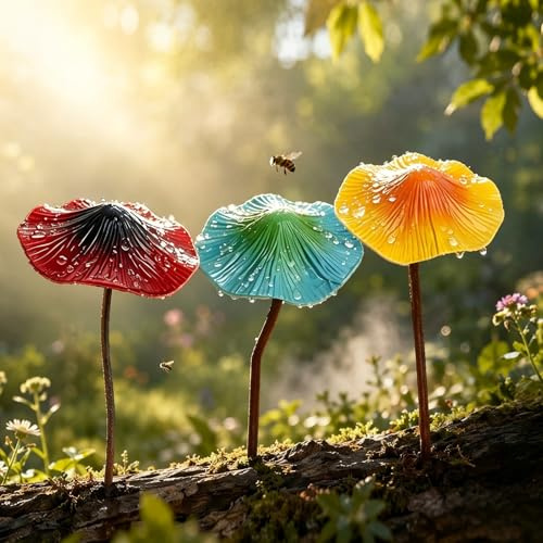 Huicare Gartendeko für Draußen Wetterfest 3 Stück Bunte Pilz Herbst Deko | Gartenstecker Rost Elfen Figuren Garten Töpfe Dekoration für Hof, Blumenbeet und Rasen