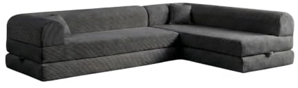 Stylish Corner Sofa-Bed, Anthracite, 280 cm | 100% Ribbed Plush Fabric, Removable Cover, 4 Cushions, Paw-Friendly, Non-Slip Sole