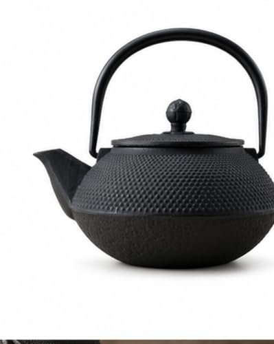 Japanese Style Cast Iron Teapot 0.7L, Black Hobnail Design | Tetsubin Tea Kettle, Stainless Steel Infuser, Enamel Interior