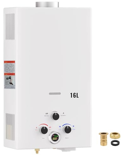 Scaldabagno a Gas GPL 16L Istantaneo Portatile Senza Serbatoio per Esterno, Montaggio a Parete, Modalità Inverno/Estate, Display Digitale, Sistemi di Protezione Multipli