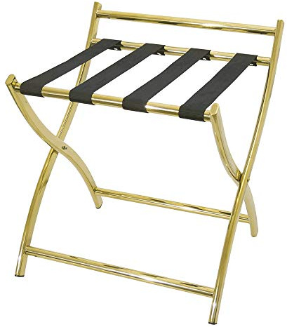 WAS 1633 001 Chromnickelstahl Gepäckablage mit Wandschutz und Schwarzem Nylonband, Zusammenklappbar, Gold, 50cm x 48cm x 54cm