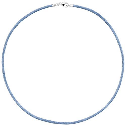 Jobo Damen Collier Halskette Seide hellblau 2,8 mm 42 cm, Verschluss 925 Silber Kette