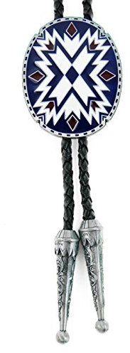 AW-Collection Bolo Tie Westernkrawatte Indianisches Ornament Lederkordel verstellbar mit Clip