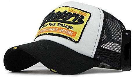 Trucker Mesh Baseballcap Western New York Distressed Snapback Vintage Used Look Retro Sommer Oldschool Kappe Mütze Cap Schirmmütze Basecap (Schwarz)