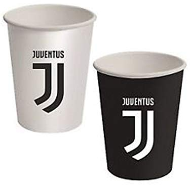 BIGIEMME Juventus Juve Becher weiß schwarz 8 Stück 266 ml aus Karton Tischdekoration Geburtstag Party Fußballmannschaften