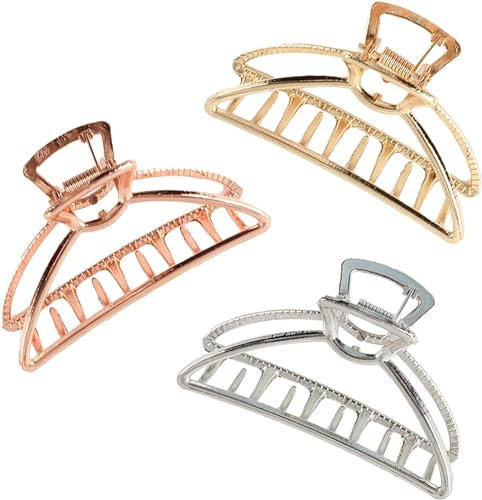 VinBee Metal Hair Clips - Claw Clips for Women Thick Hair - Claw Clips Strong Hold - Lightweight and Non-Slip for Thick Thin Hair, Curly Hair and Short Hair - Gold, Silver, Rose Gold 3 Pcs