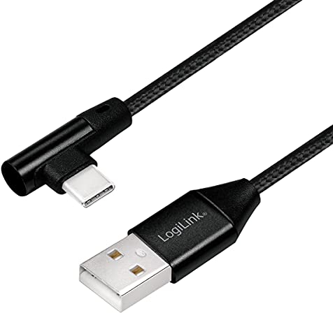 Logilink Câble de connexion USB 2.0, USB (type A) vers USB (type C) coudé à 90°, noir, 0,3 m