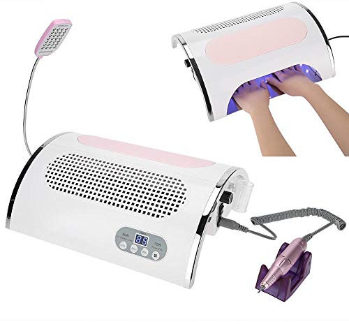 3 in 1 Nagelstaubsauger Nagel Staubsammler Elektrische Nagelbohrmaschine Nail Art Drill Pen Kit Staubabsaugung Nagelstudio Drill Grinder mit UV LED Licht, Maniküre Werkzeug für Nagelstudio(EU)