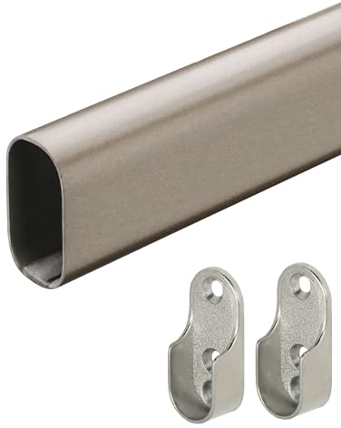 Gedotec Garderobenstange Metall Schrankstange Kleider-Schrank-Rohr 1500 mm | Möbelrohr mit Oval-Halterung | Schrankrohr titan-grau | 1 Stück - Kleiderstange Wand-Montage mit Stangen-Befestigungen